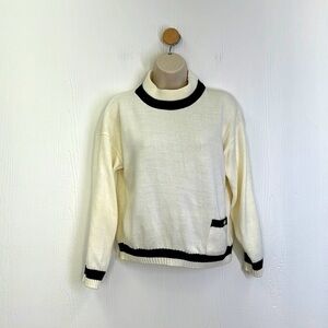 Jasper - Vintage High Neck Ivory And Black Pocket Sweater Size Large